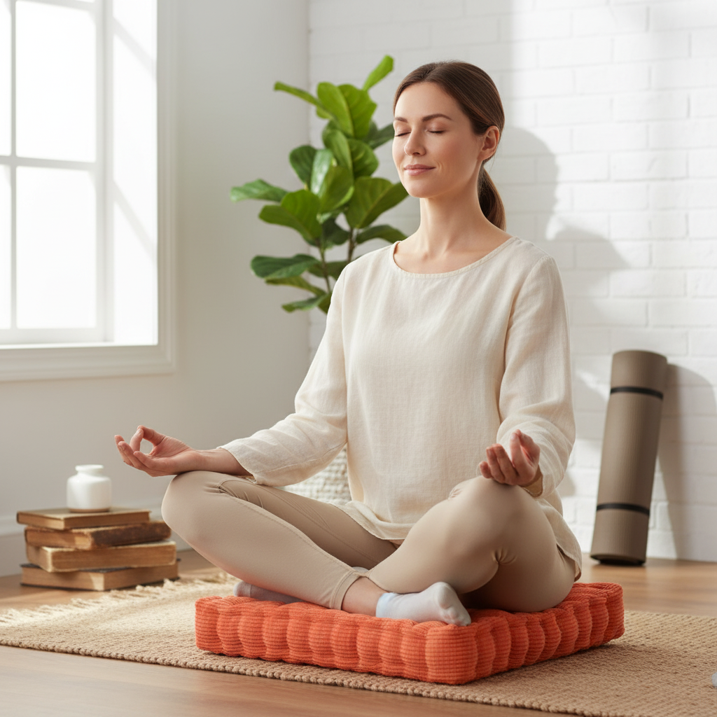 ZenBase Meditation Cushion — in use during floor meditation