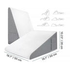 SleepWell wedge dimensions: 19.7 in (50 cm) by 19.7 in (50 cm), 10.23 in (26 cm) high, with position icons