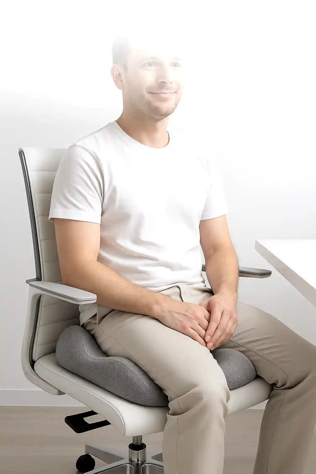 ErgoPro Office Chair Cushion — lifestyle in use, person seated at desk