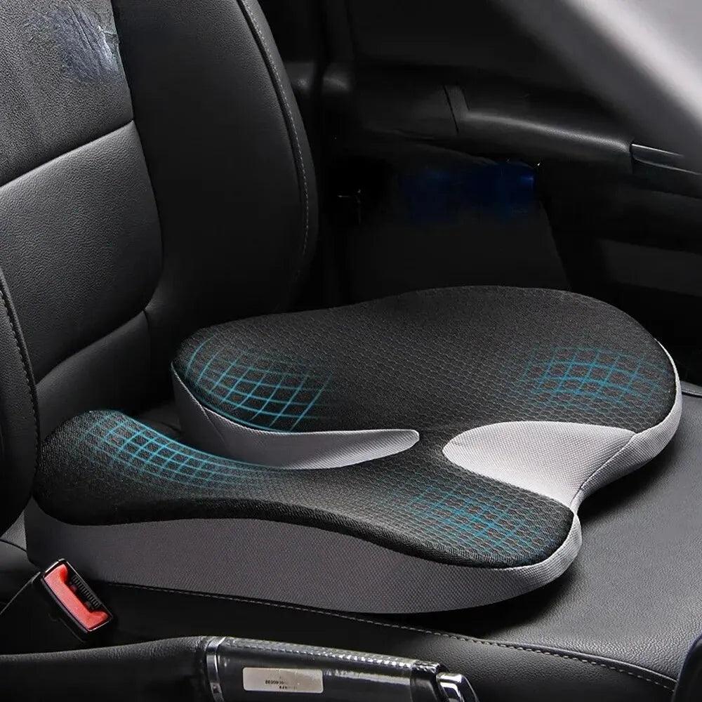 ErgoDrive™ installed on car seat showing 8-degree incline posture correction