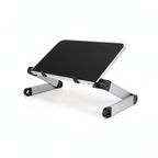 DeskRise foldable aluminum laptop stand with black platform on a white background