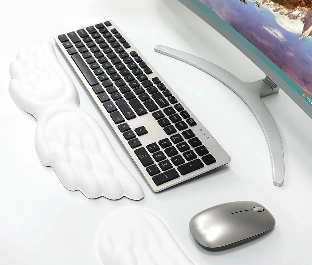 WristWing wrist rest set — keyboard and mouse pad desk layout