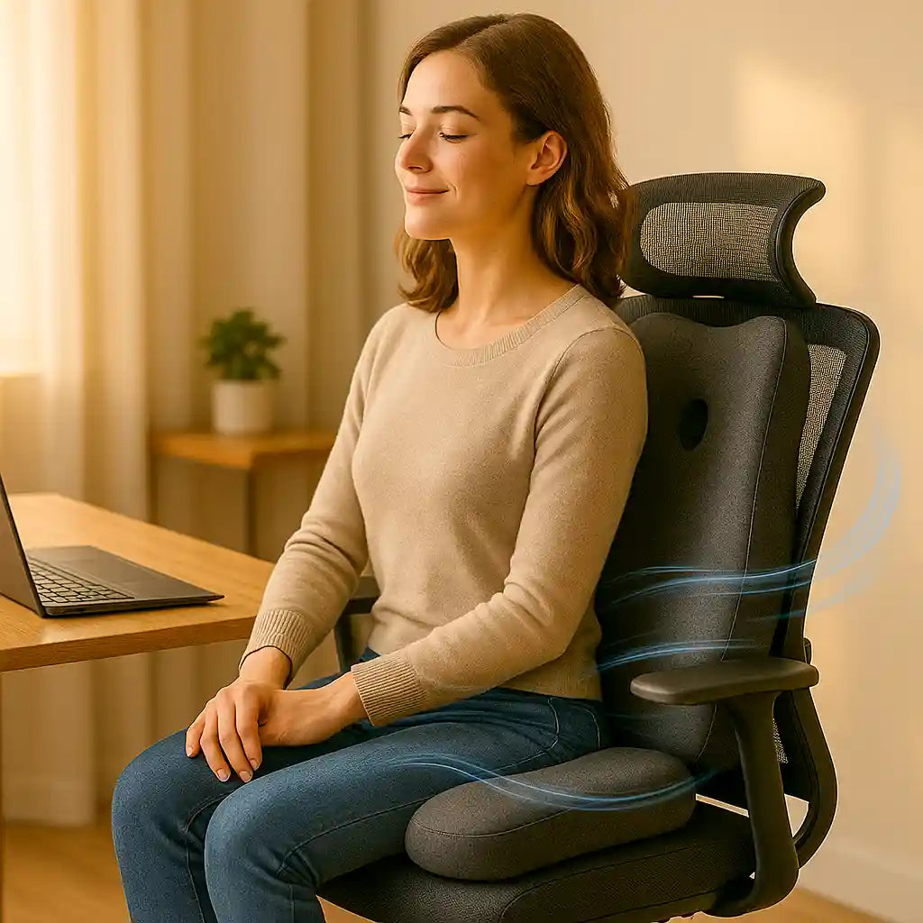 ErgoCore lumbar support pillow on office chair for all-day back support