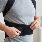 Close-up of the FlexBrace hook-and-loop waist belt closure