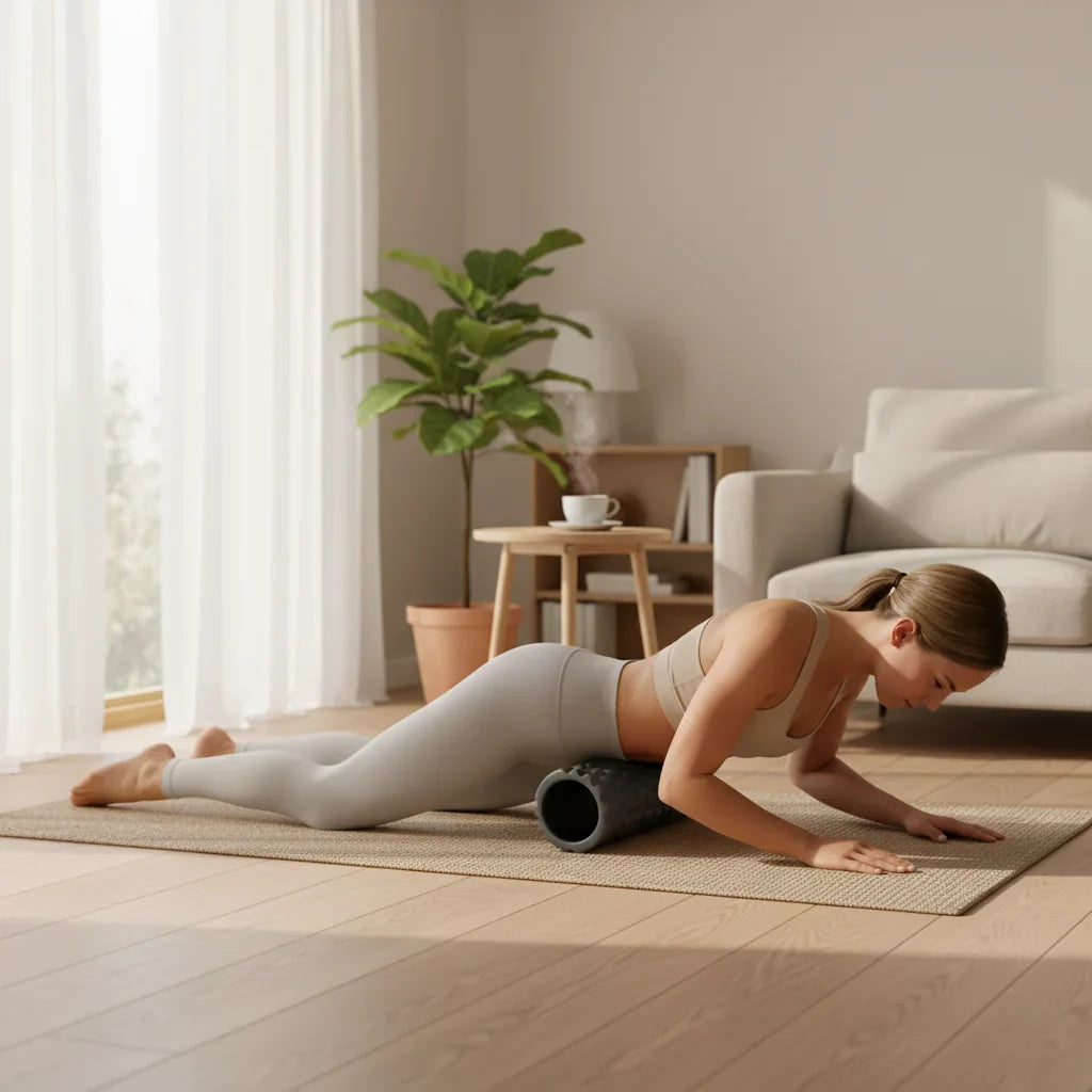 FasciaFlow™ Foam Roller lifestyle use for back and leg muscle recovery