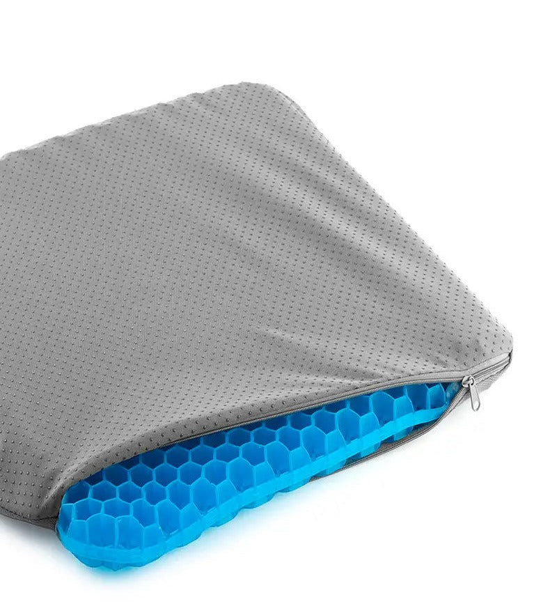 GelRelief gel seat cushion — cooling honeycomb gel core under breathable cover