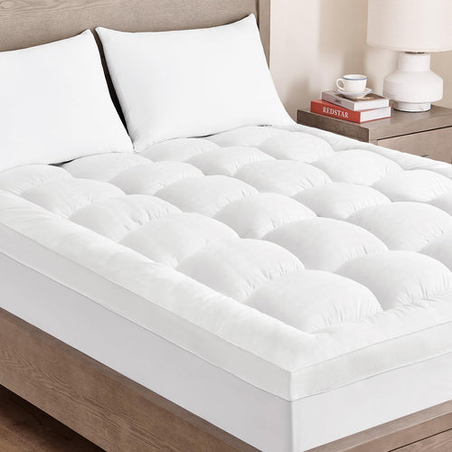 CloudQuilt™ Cooling Pillow-Top Mattress Topper — on a made bed