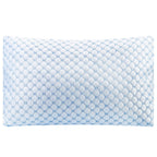 ArcticLoft king bed pillow with a quilted white cover and blue honeycomb pattern, front view
