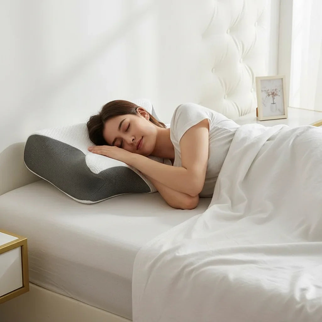 DreamContour™ Ergonomic Memory Foam Pillow — lifestyle context