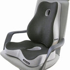PostureFrame seat cushion with rear cutout and back cushion with oval opening on an office chair