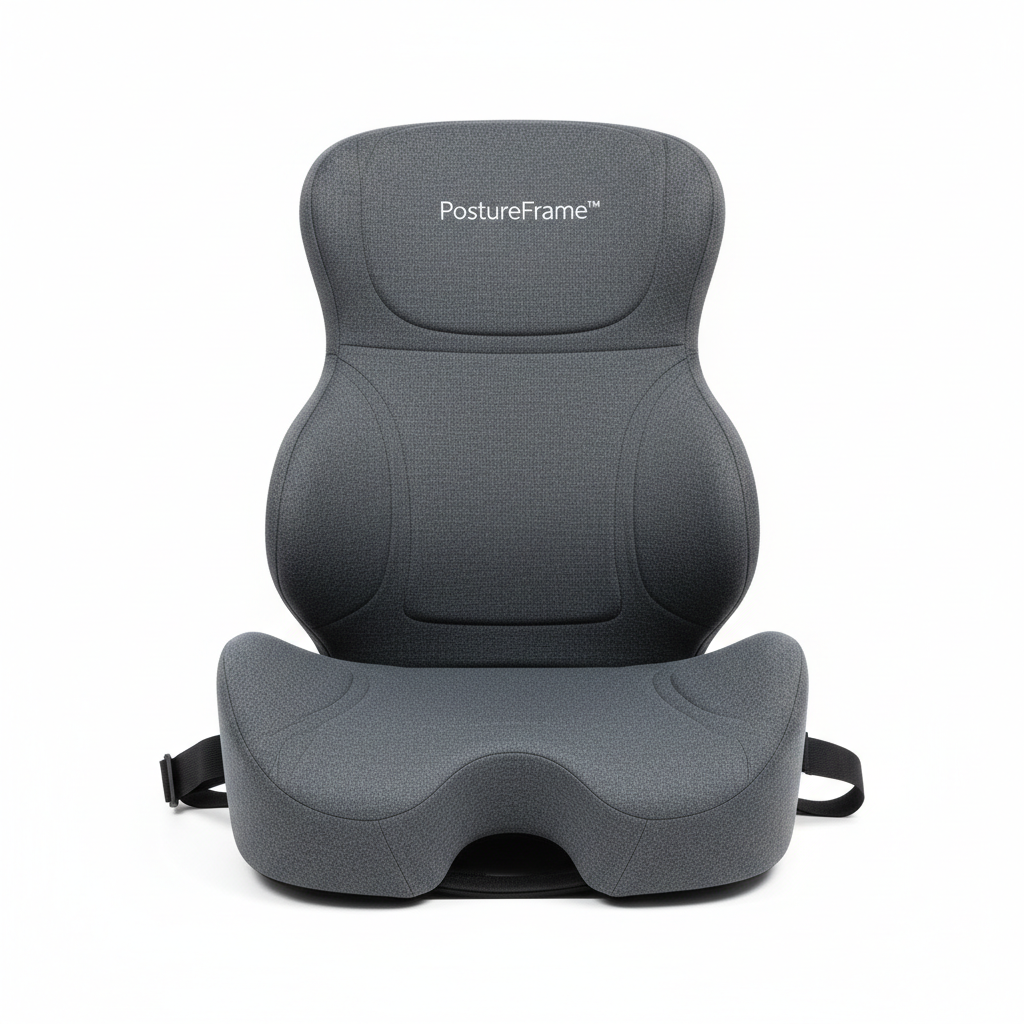 Person wearing PostureFrame back support at desk for better sitting posture