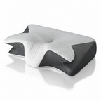 CerviZen butterfly-shaped contour pillow with a white quilted top and dark gray sides