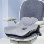 ReliefCore seat cushion with built-in back support on a gray office chair