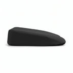 Side view of the black RideRise cushion: thick at the back, thinner at the front