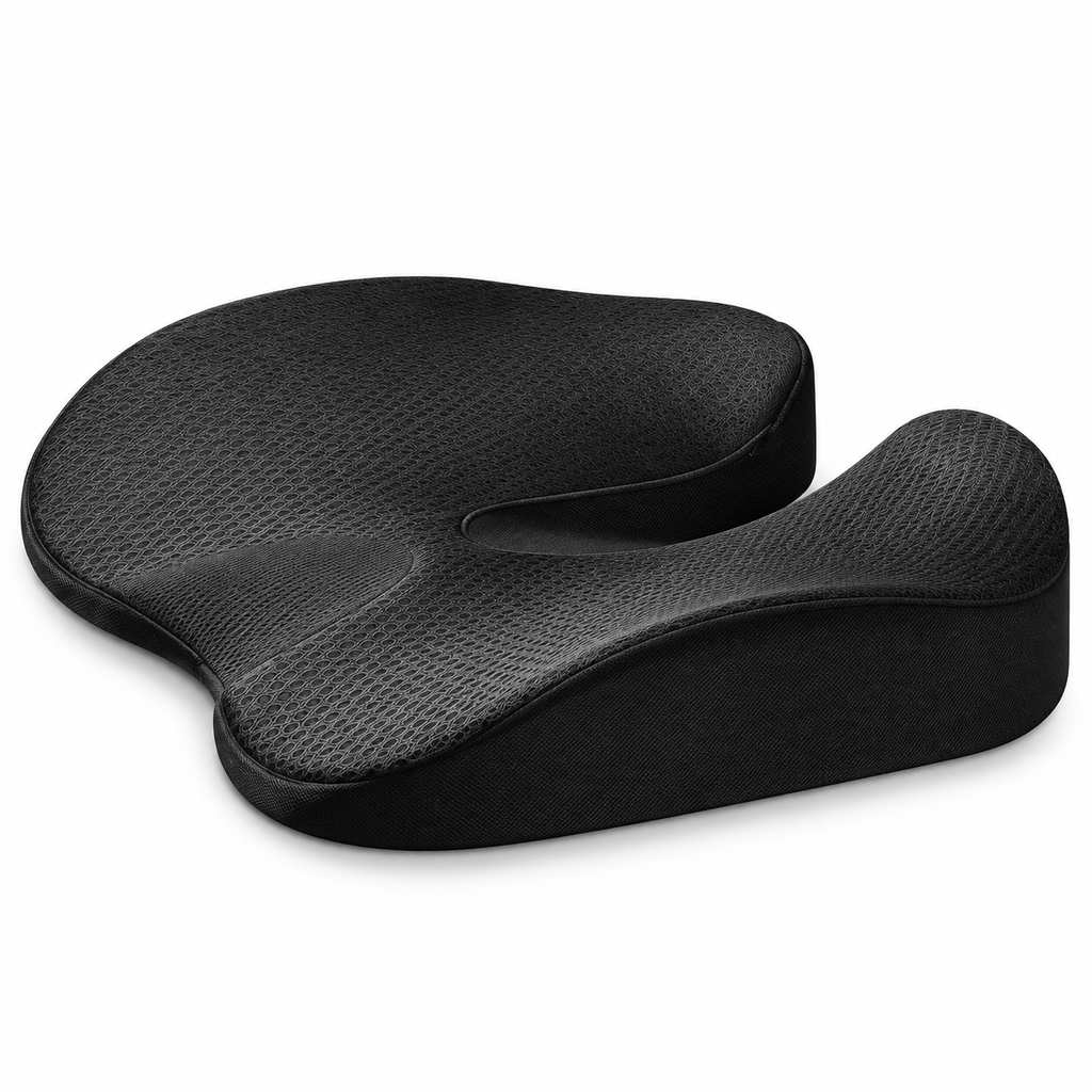 SciatiGuard U-cut seat cushion in black on white