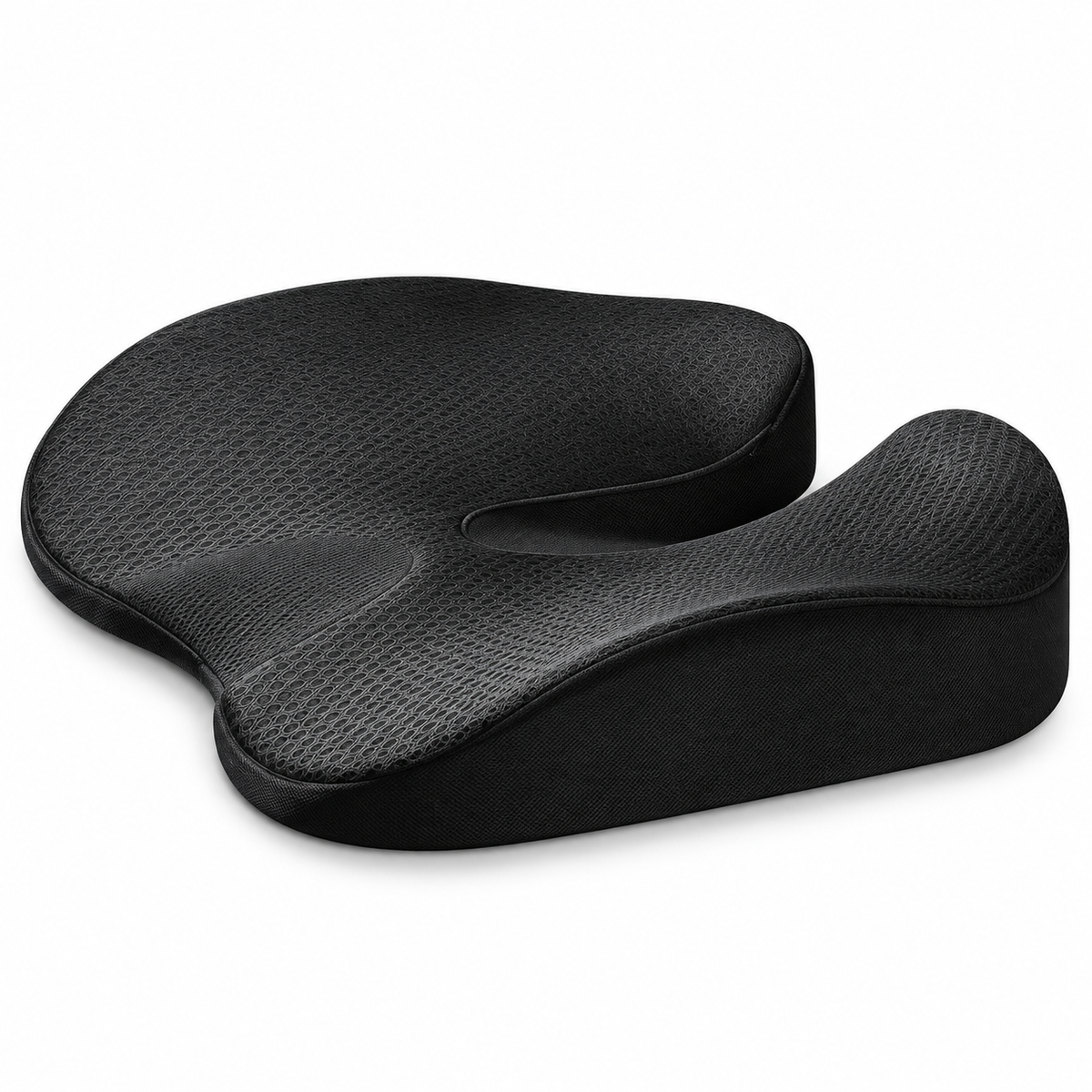SciatiGuard U-cut seat cushion in black on white