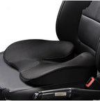 SciatiGuard seat cushion in black on a car seat, U-cut toward the backrest