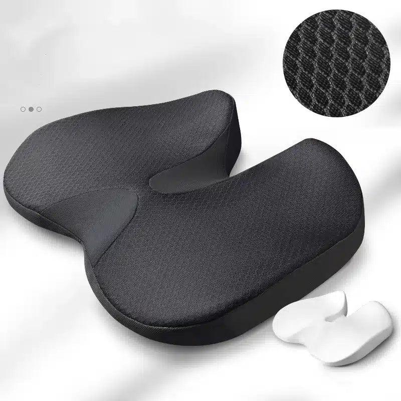 SciatiGuard sciatica seat cushion 3D view with breathable mesh cover texture detail for office and car use