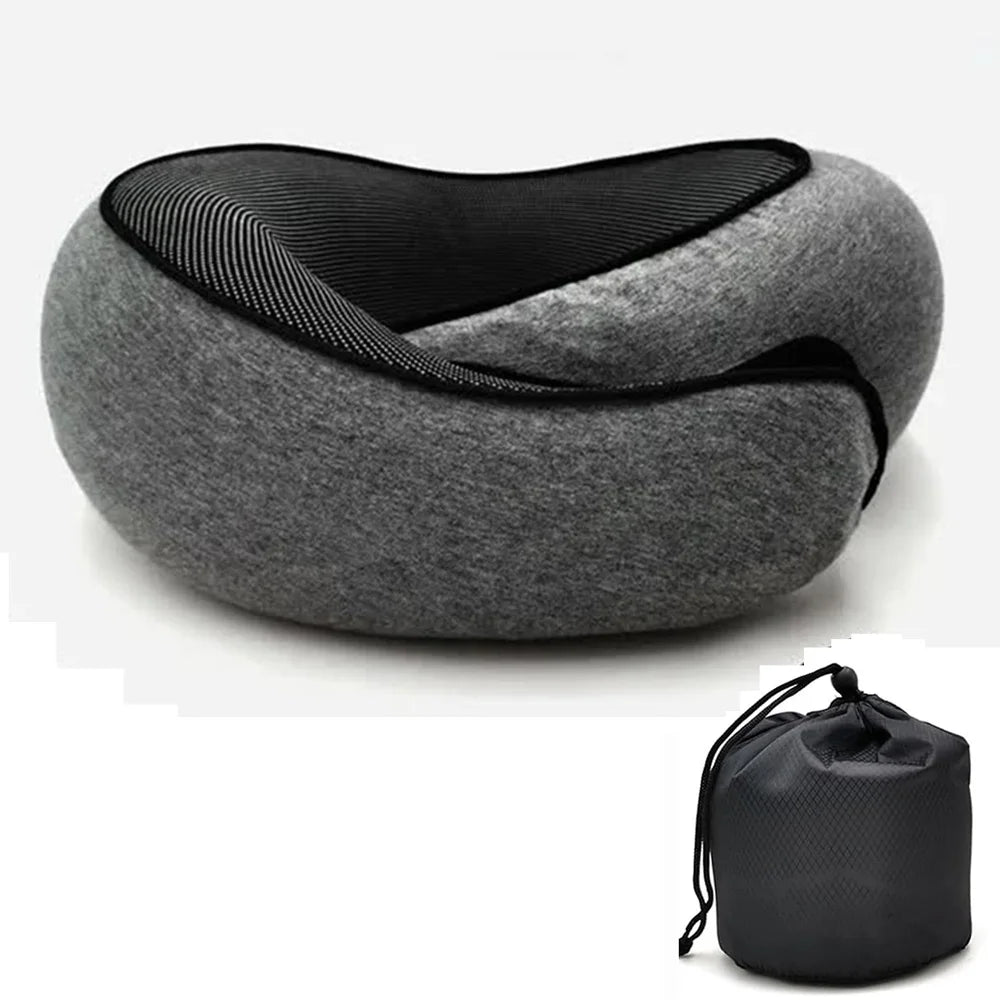 VoyaRest travel neck pillow in dark grey with carry bag