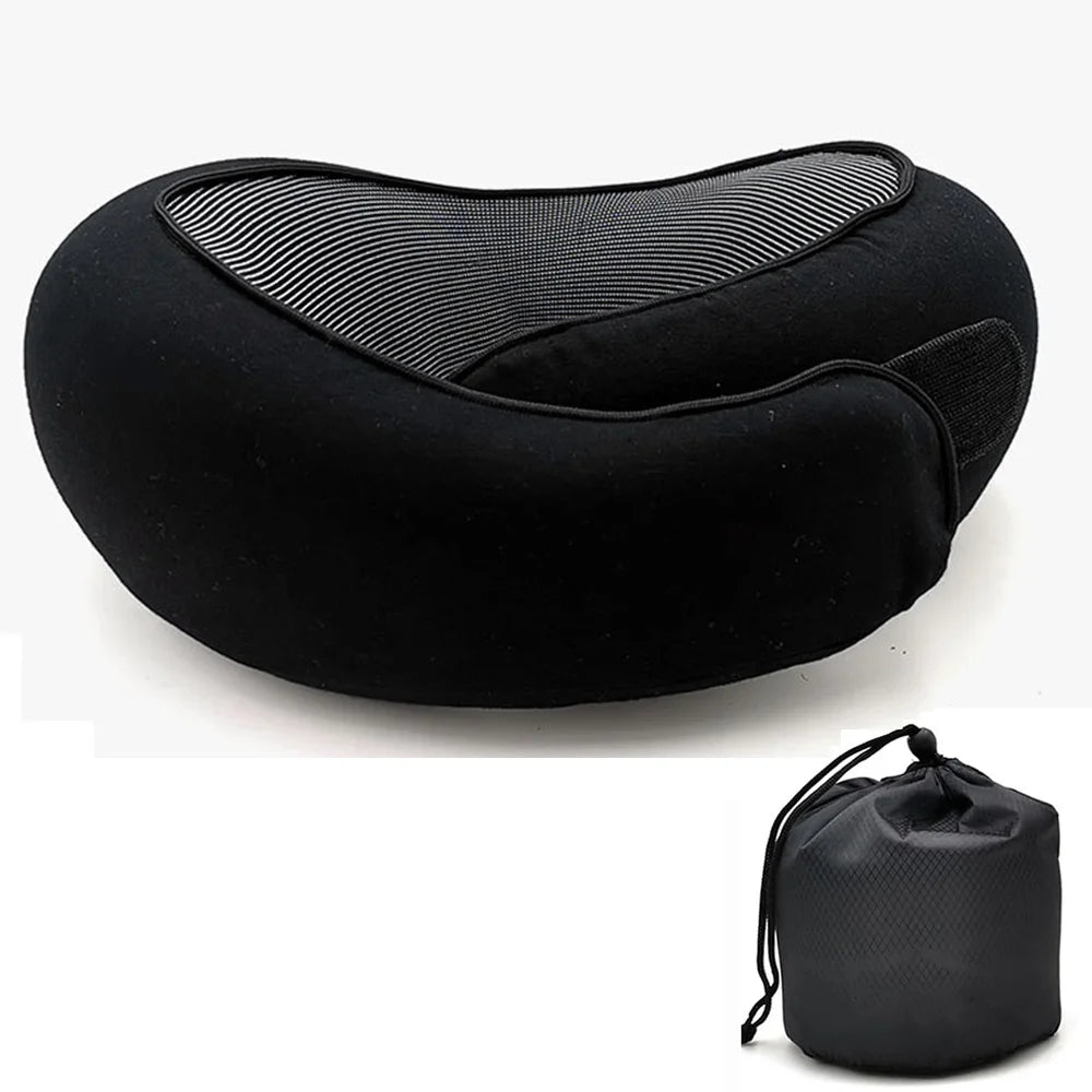 VoyaRest travel neck pillow in black with carry bag