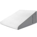 SleepWell wedge pillow with white top, gray patterned sides and side pocket on a white background