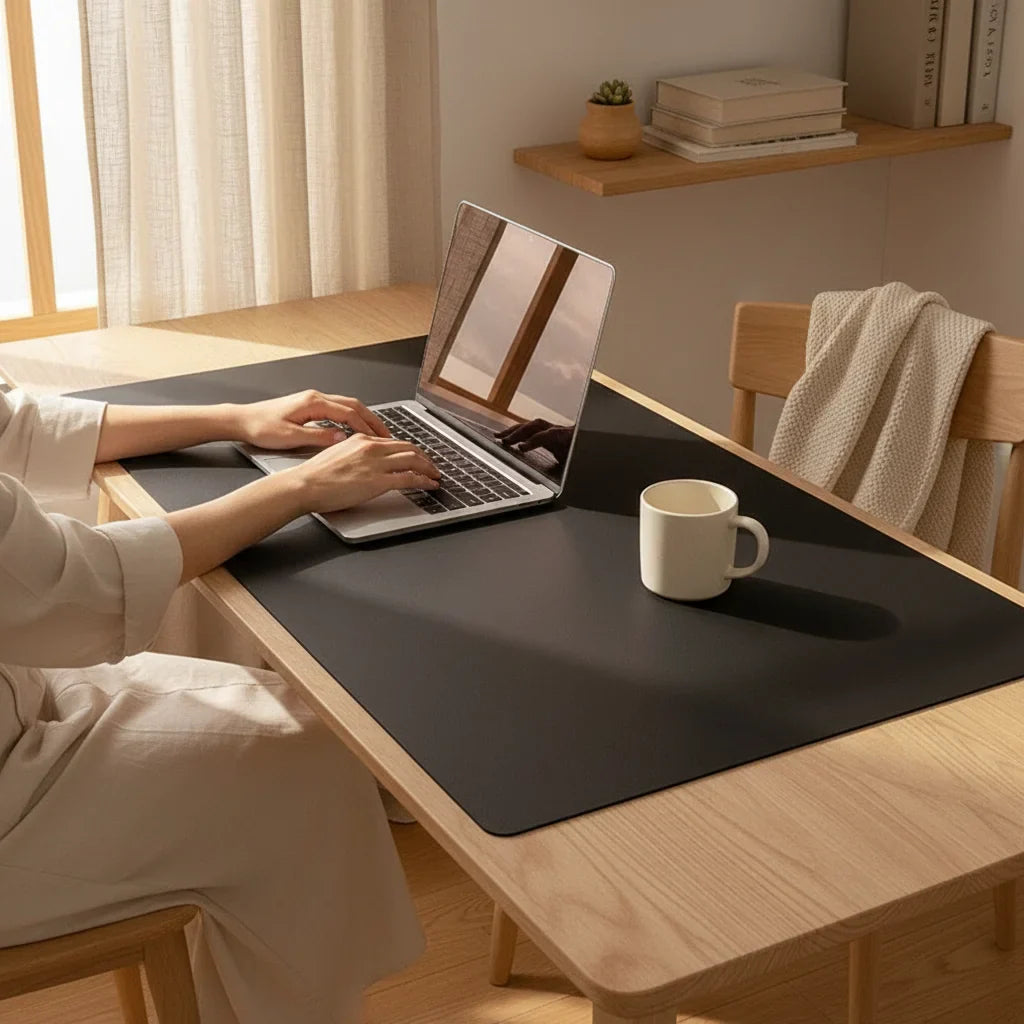DeskLux™ PU Leather Desk Mat — WFH lifestyle context