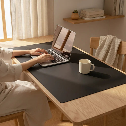 DeskLux™ PU Leather Desk Mat — WFH lifestyle context