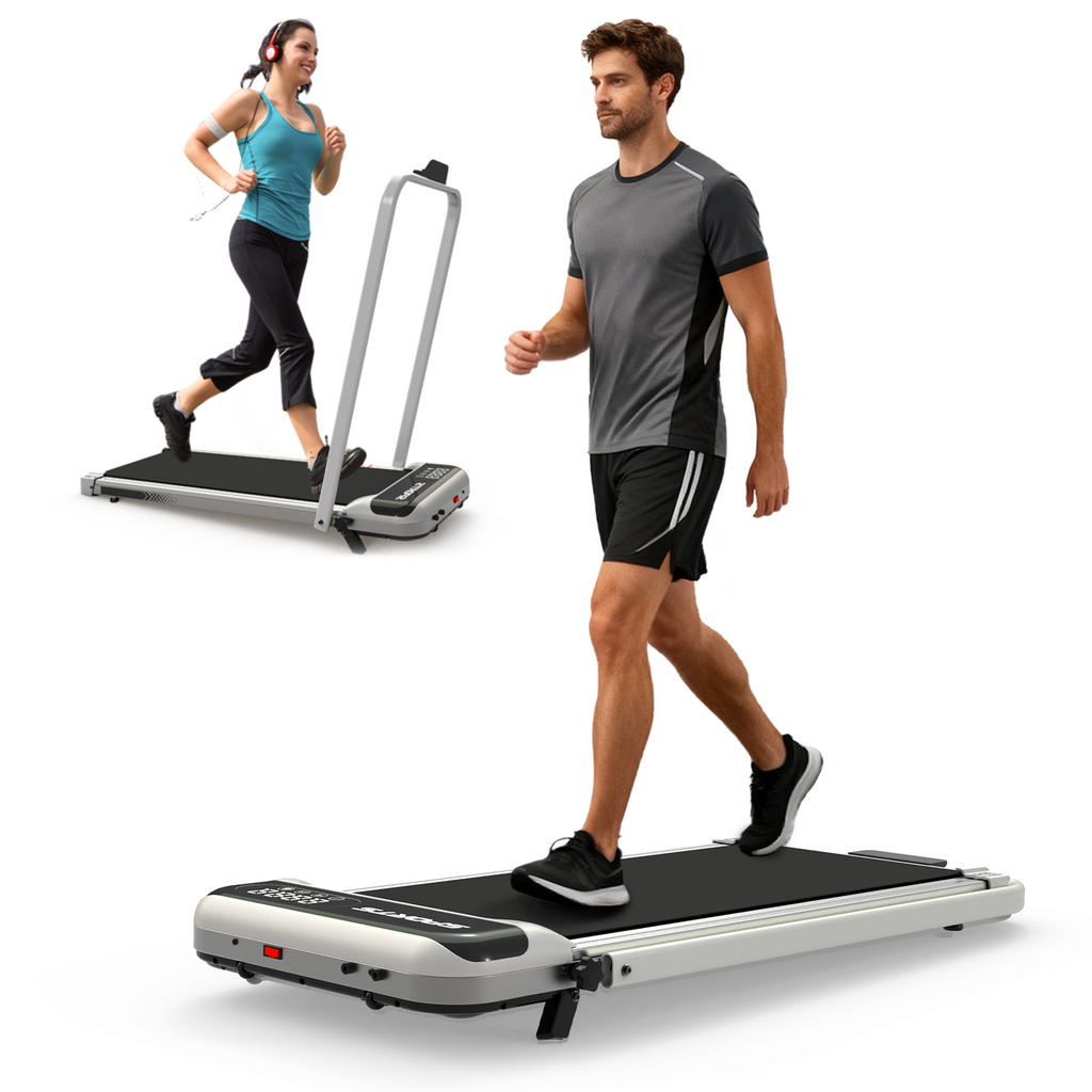 StrideDesk walking pad with handlebar folded flat - desk walking mode