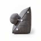 Gray WedgeRest pillow seen from the side, showing its triangular shape, bolster and side pocket
